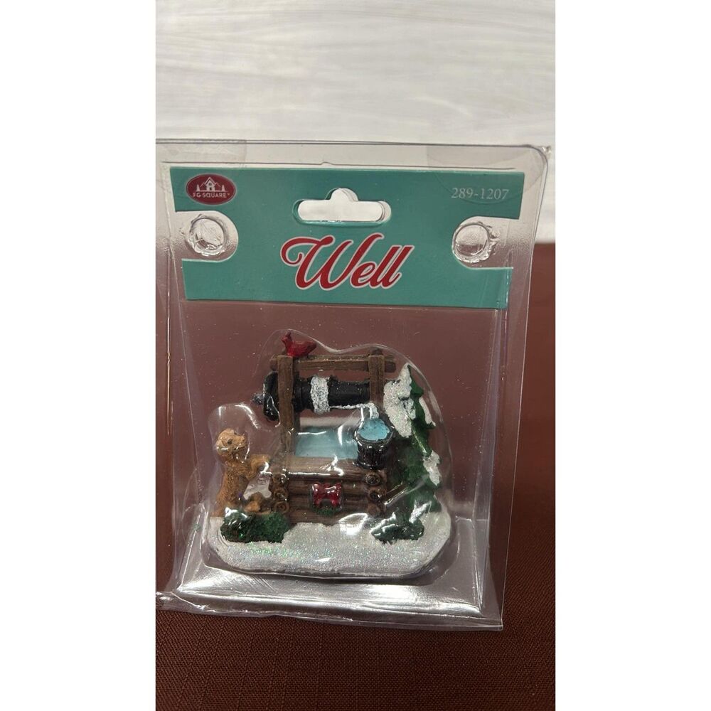 Square Christmas Village Water Wishing Well with Bucket Cardinal